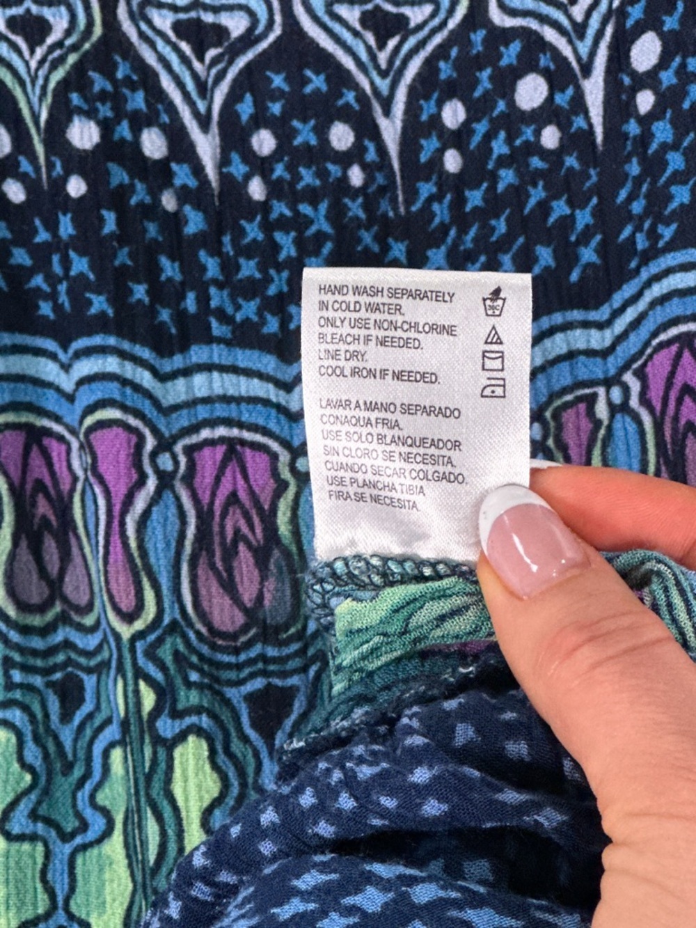 Bila Maxi Dress Crochet Neck Tiered Geometric Boho Blue Green Size S - Picture 6 of 11